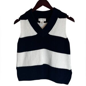 Jessica Simpson Preppy Striped Knit V-Neck Sweater Vest - Navy & White